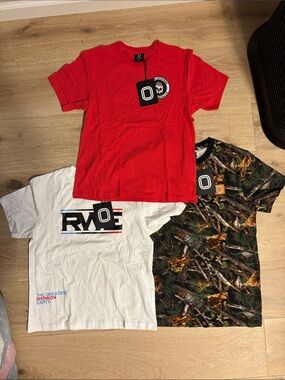 Red, White, and Camouflage Overtime Basketball Shirts